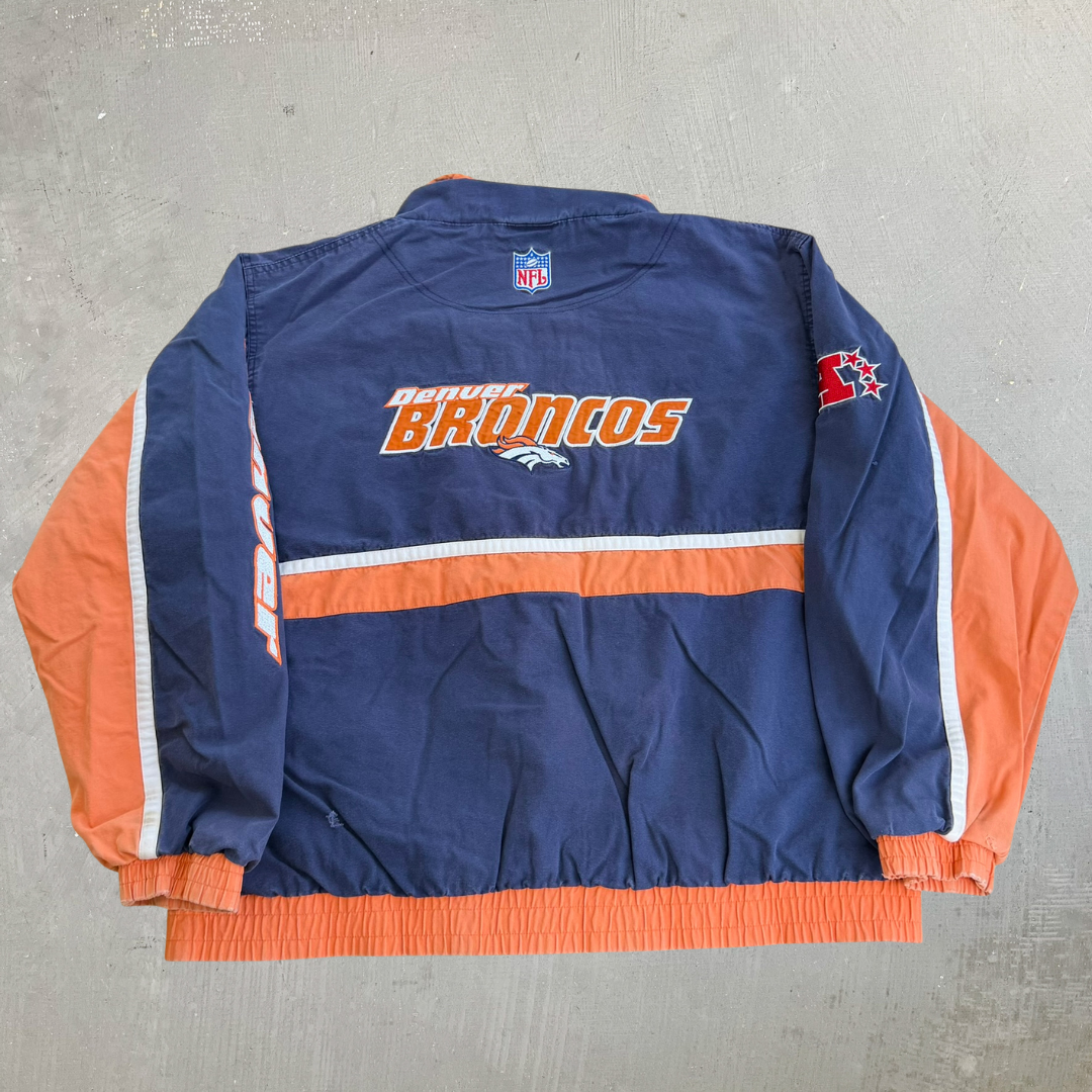 J- Vintage Denver Broncos NFL Reebok Embroidered Logo Zip Up Jacket - XL