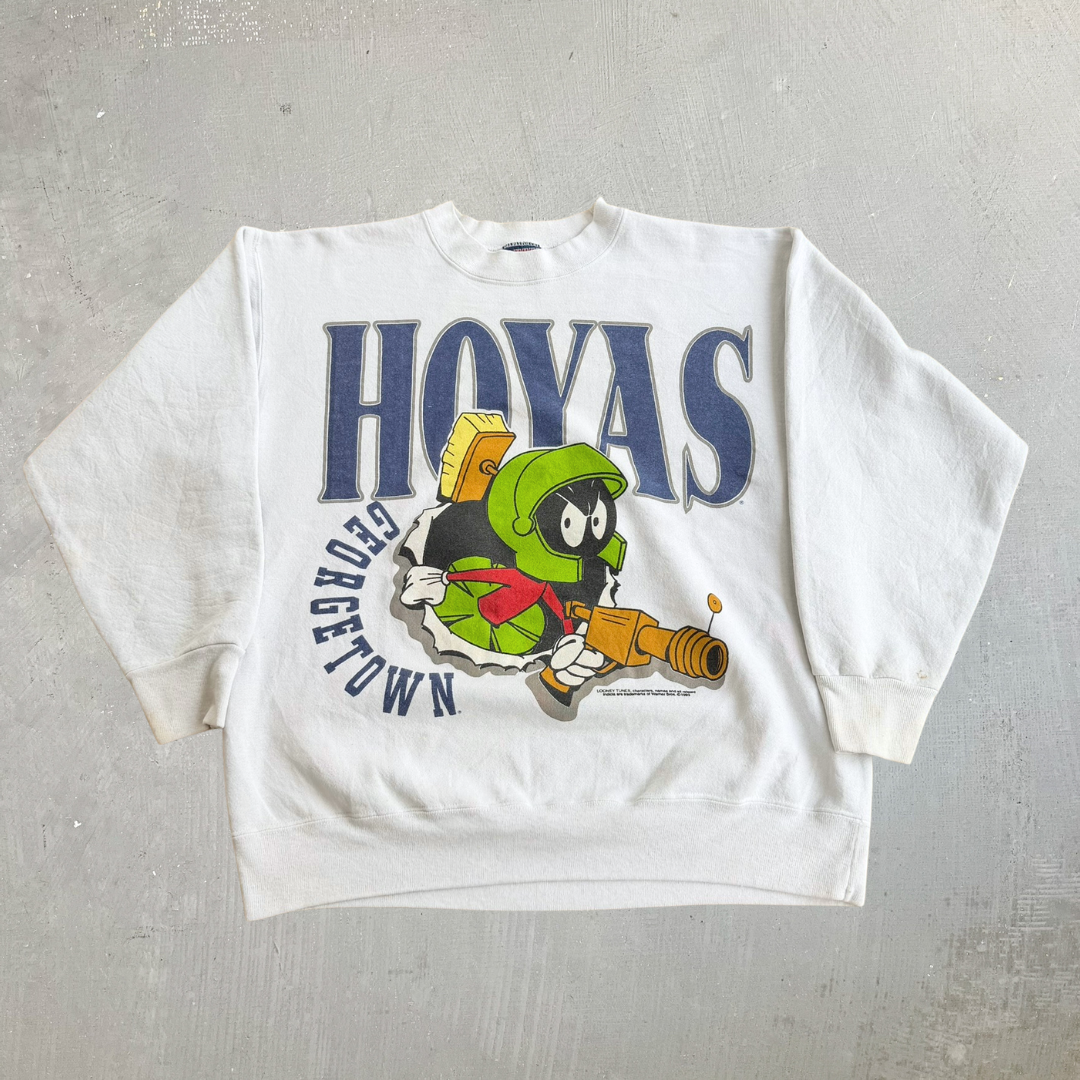 J- Vintage '93 Georgetown Hoyas Marvin The Martian Looney Tunes Graphic Made In USA Crewneck - L