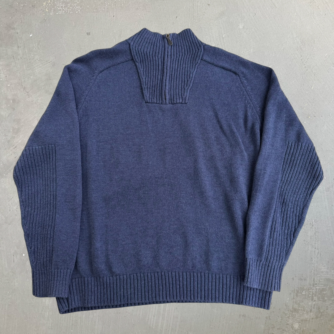 Vintage LL Bean Dull Navy Quarter Zip Knit Sweater - L