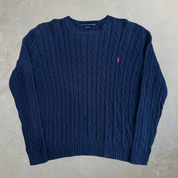 Vintage Women's Ralph Lauren Sport Embroidered Logo Cable Knit Sweater - Women's L