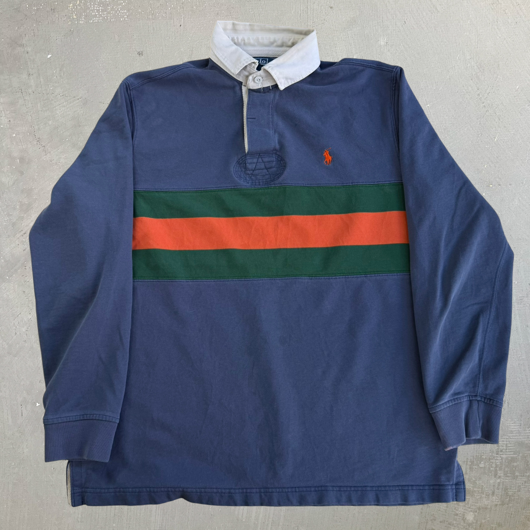 Vintage 90s Polo RL Embroidered Logo Long Sleeve Rugby Shirt - M