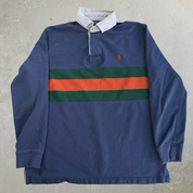 Vintage 90s Polo RL Embroidered Logo Long Sleeve Rugby Shirt - M