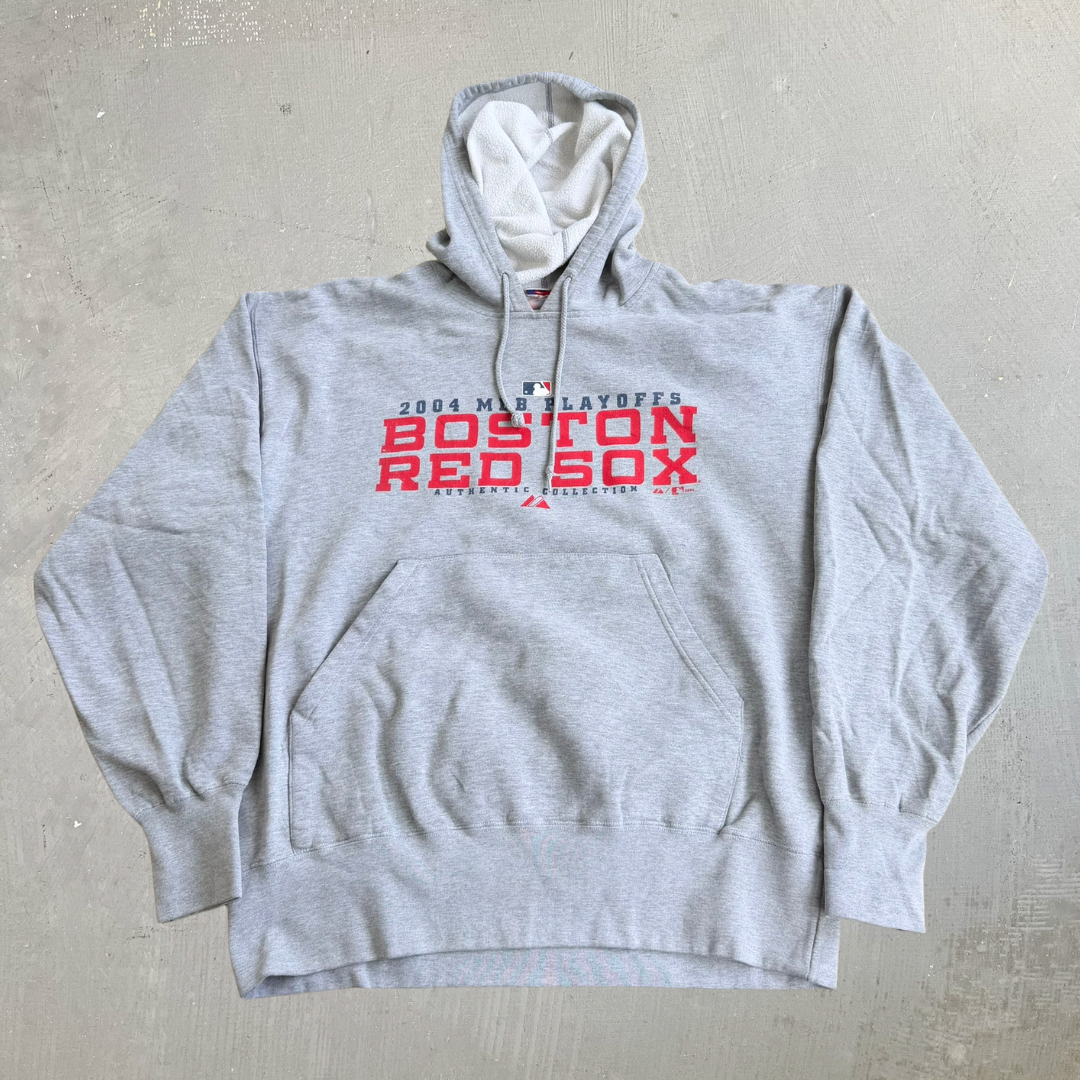 J- Vintage '04 Boston Red Sox MLB Playoffs Graphic Text Hoodie - XL