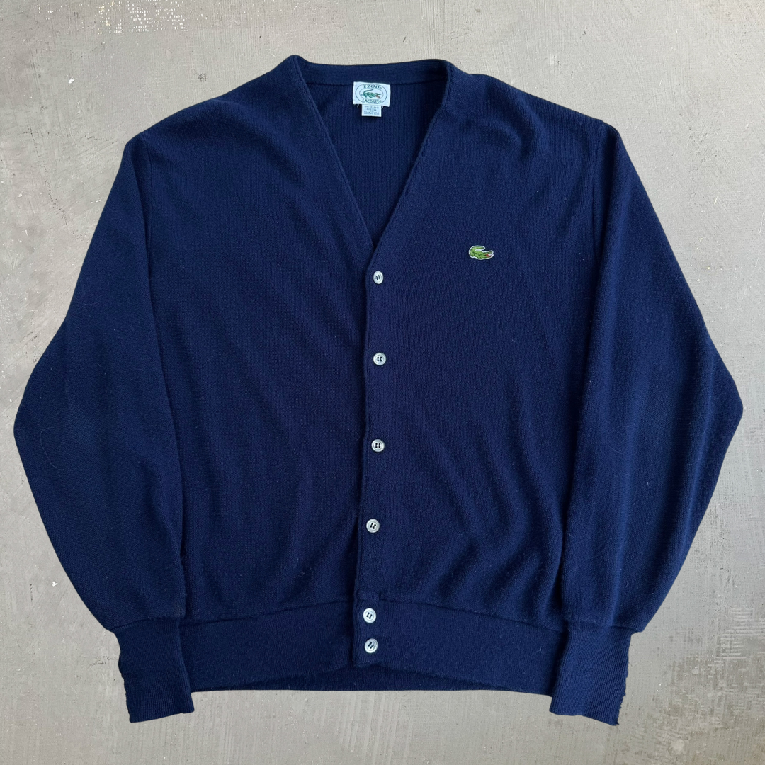 Vintage 90s Lacoste Izod Embroidered Logo Made In USA Cardigan Acrylic Knit Sweater - XL