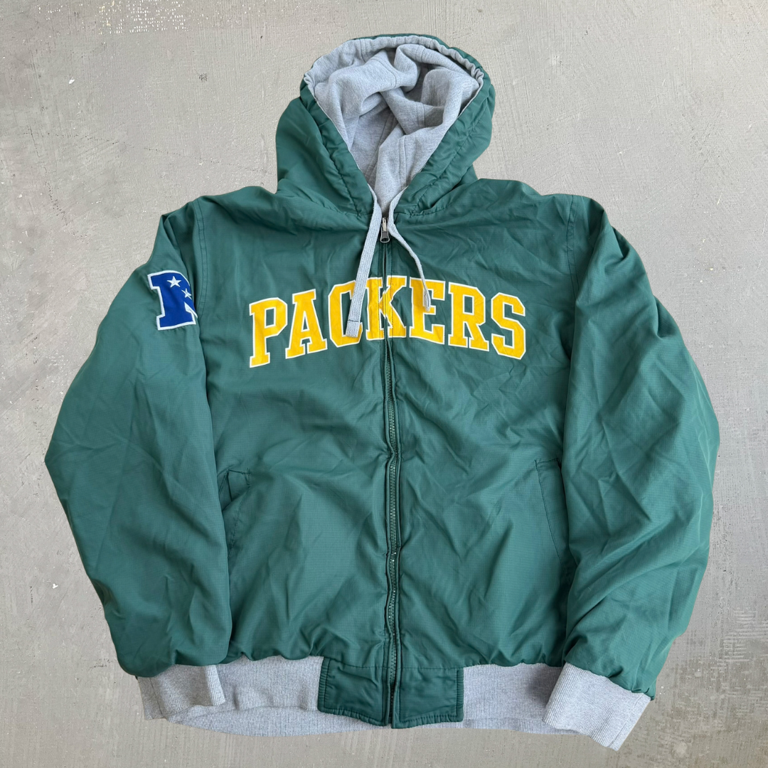 Vintage Green Bay Packers NFL Embroidered Logo Reversible Lightweight Sweatshirt Jacket - XL
