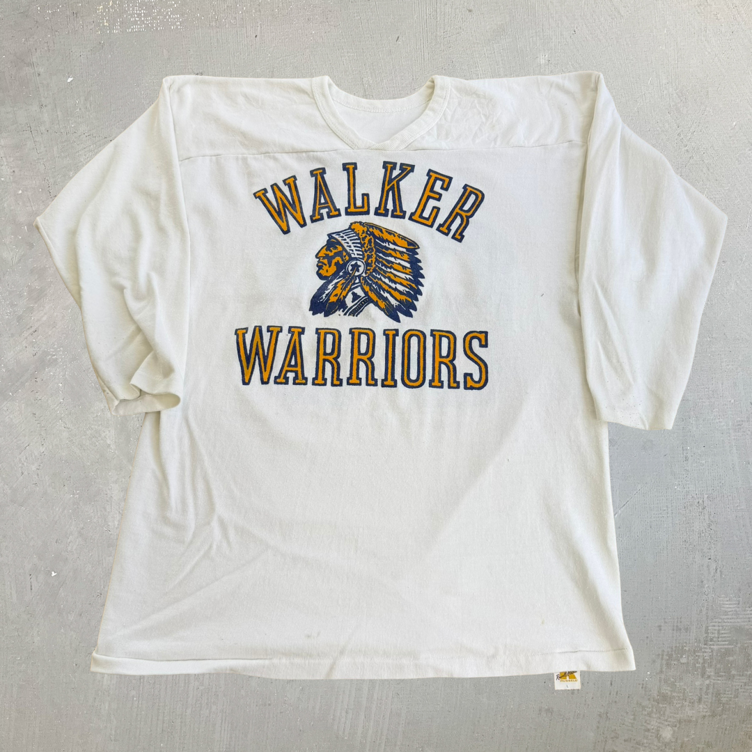 J- Vintage Russell Athletic Walker Warriors Graphic Made In USA Jersey Style Long Sleeve Tee - L