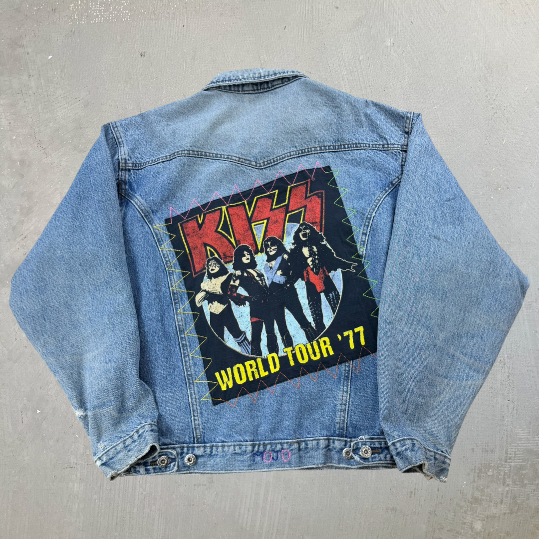 J- HOM Rolling Stones & Kiss Reworked Denim Jacket - M