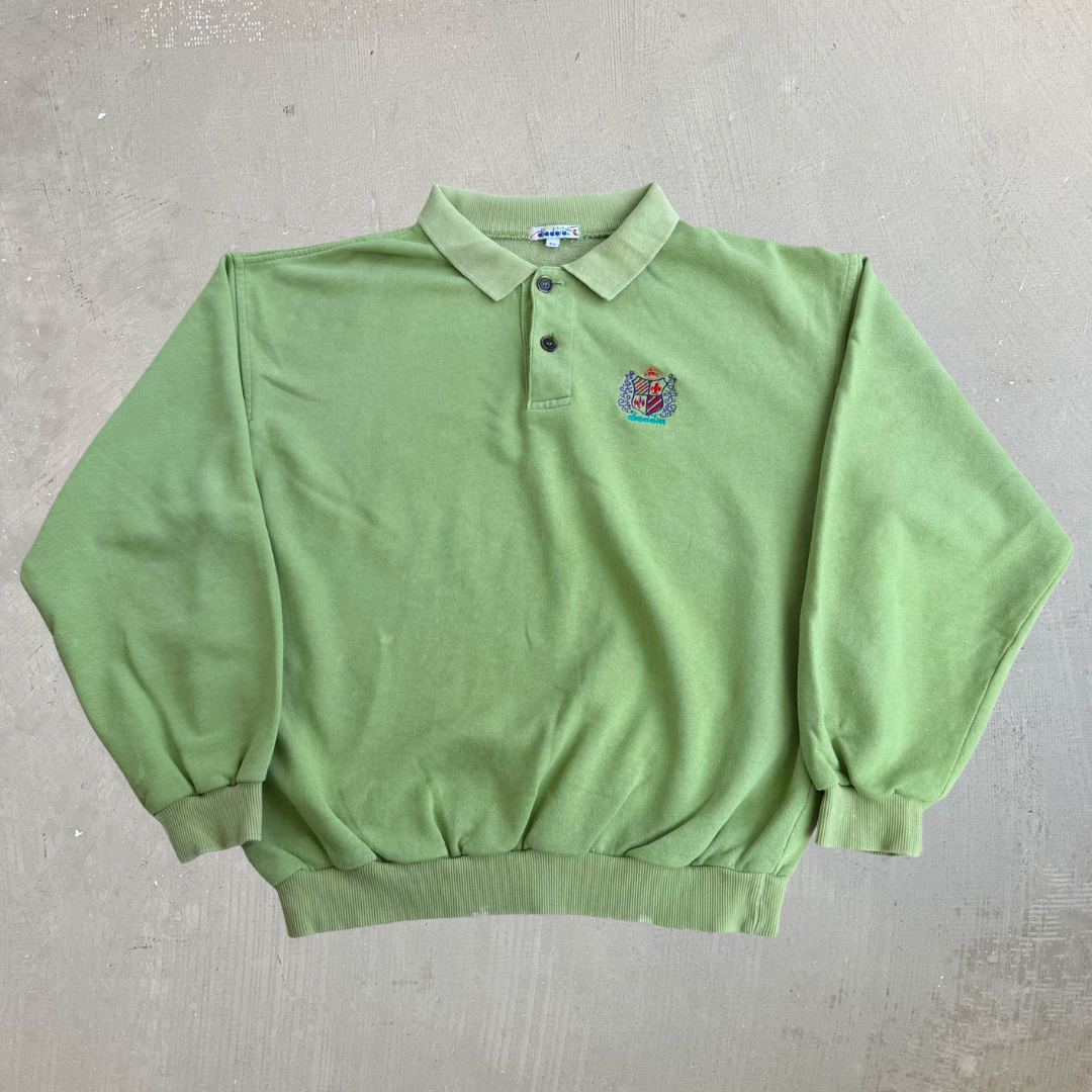 J- Vintage 90s Diadora Embroidered Crest Henley Crewneck - 52 (fits M)