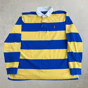 Vintage Polo RL Embroidered Logo Blue/Yellow Stripes Long Sleeve Rugby Shirt - XL