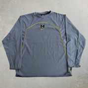J- Vintage Nike Team University Of Michigan Embroidered Logo & Swoosh Pull Over Thermal Fit Polar Fleece - M