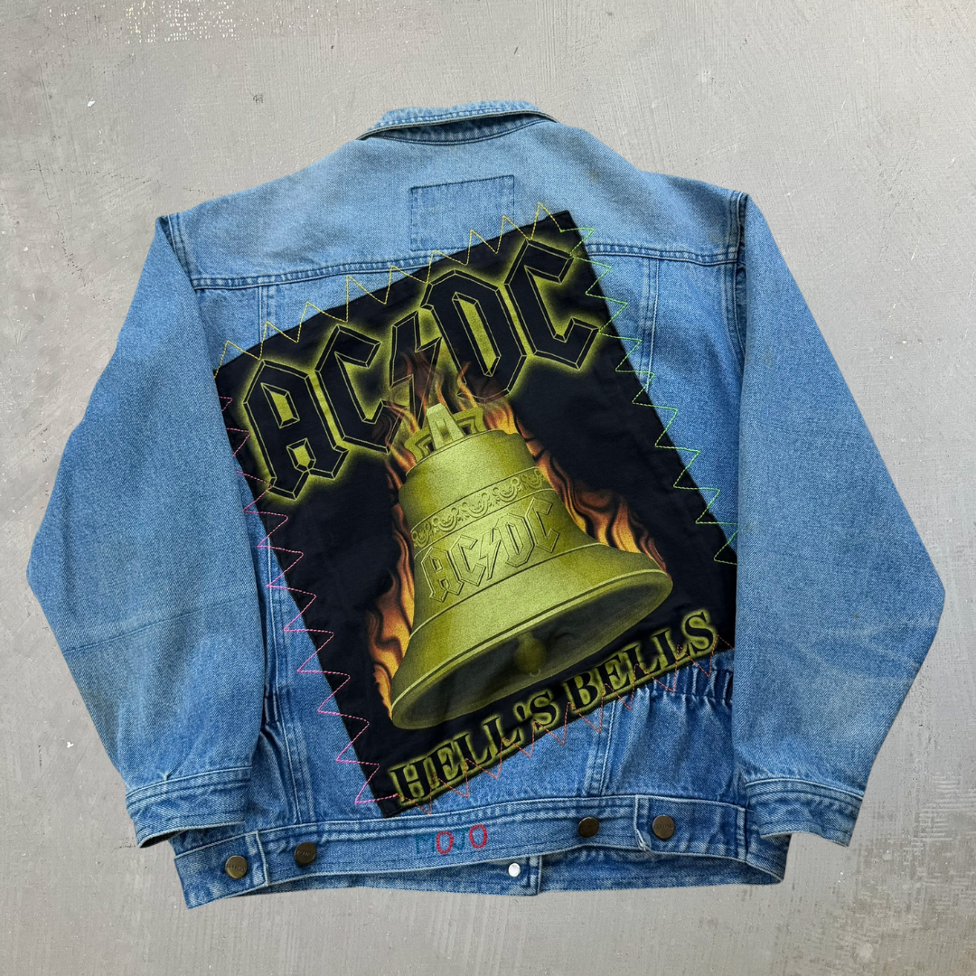 J- HOM AC/DC Hells Bell Reworked Denim Jacket - M