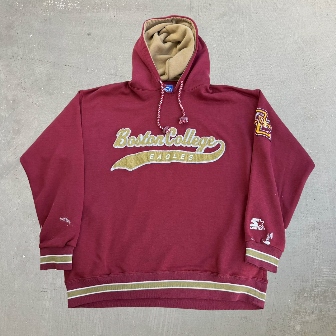 J- Vintage Starter Boston College Chenille Embroidered Text Hoodie - L