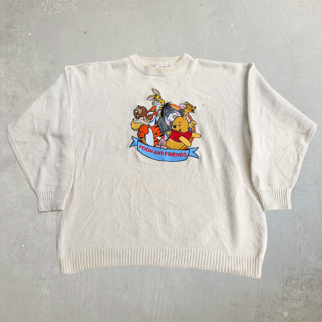 J- Vintage Disney Pooh & Friends Embroidered Knit Sweater - 3XL