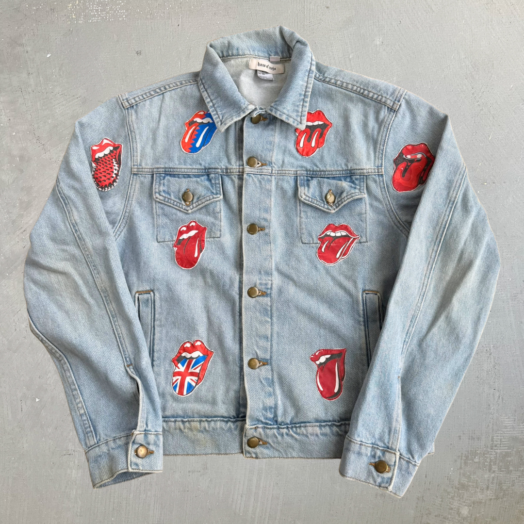 HOM The Rolling Stones Embroidered Tongue Logo Reworked Denim Jacket - M