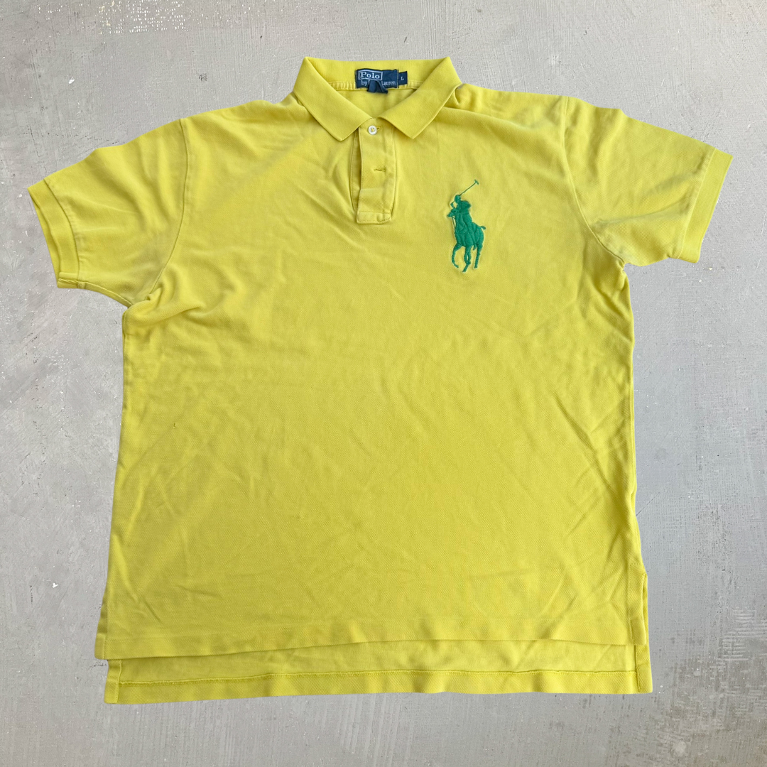 J- Vintage 00s Polo RL Big Pony Embroidered Logo Yellow Polo Shirt - L