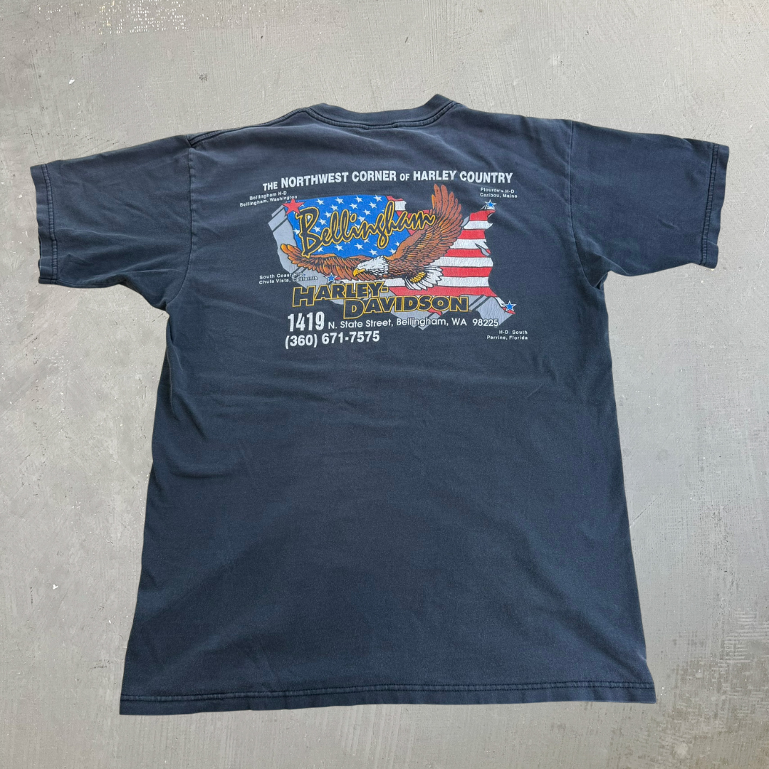 J- Vintage '97 Harley Davidson Bellingham Wa. Map Graphic Made In USA Tee - L