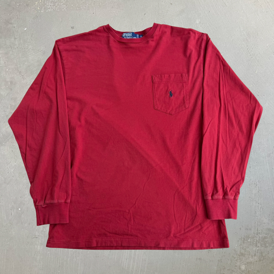 Vintage 90s Polo RL Embroidered Logo Made In Canada Single Stitch Long Sleeve Tee - S