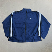 J- Vintage 90s Nike Embroidered Swoosh Lightweight Zip Up Navy Jacket - L