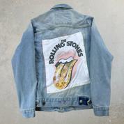 J- HOM Rolling Stones Logo & Flowers Reworked Denim Jacket - M