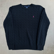 Vintage Women's Ralph Lauren Sport Embroidered Logo Black Knit Sweater - Women's L