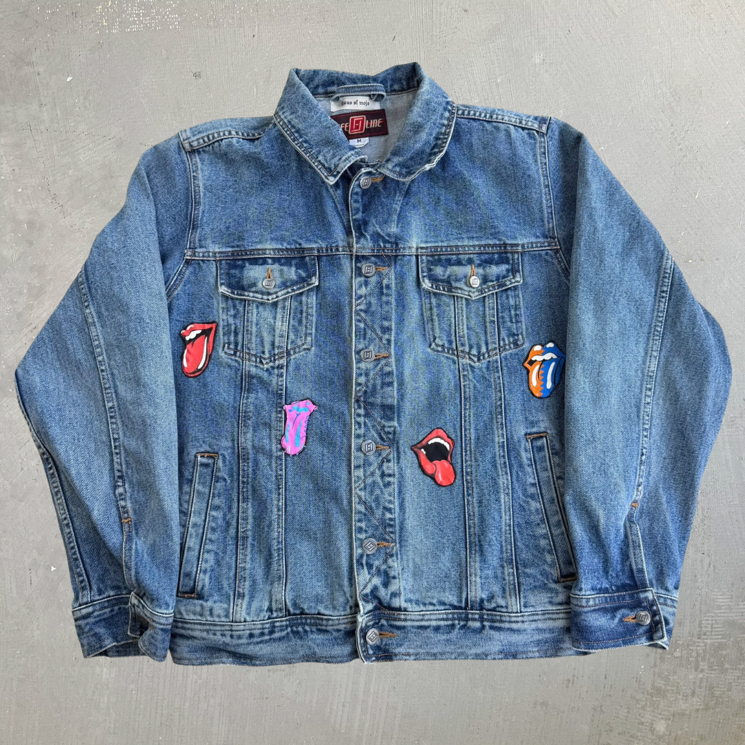 HOM Rolling Stones Tongue Logos Reworked Denim Jacket - M