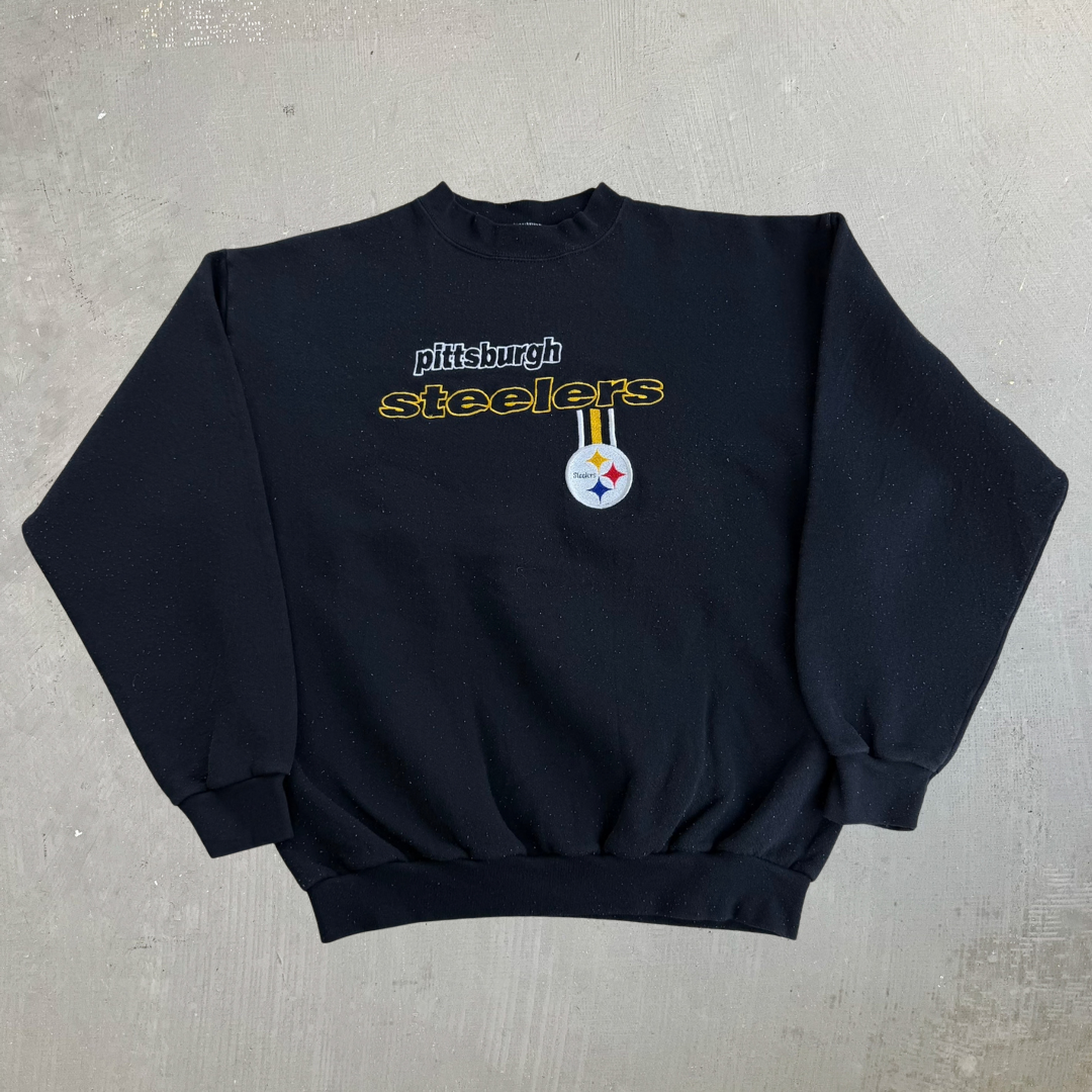 Vintage Pittsburgh Steelers NFL Logo Athletic Embroidered text & Logo Crewneck - L