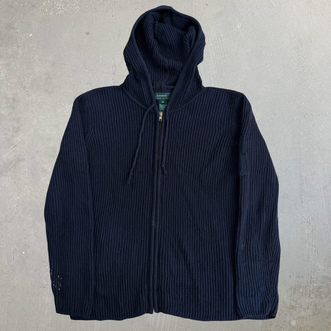 Vintage Y2K Women's Lauren Heavy Ribbed Knit Zip Up Hoodie - Women's M
