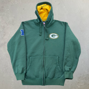 J- Vintage Green Bay Packers NFL Sherpa Lined Embroidered Logo Zip Up Hoodie - M