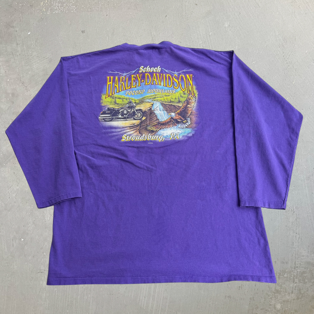 J- Vintage '96 Harley Davidson Stroudsburg Pa Graphic Made In USA Long Sleeve Henley Tee - XL