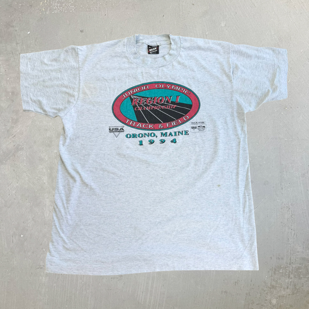 J- Vintage '94 Orono Maine Junior Olympic Track & Field Graphic Made In USA Single Stitch Tee - L