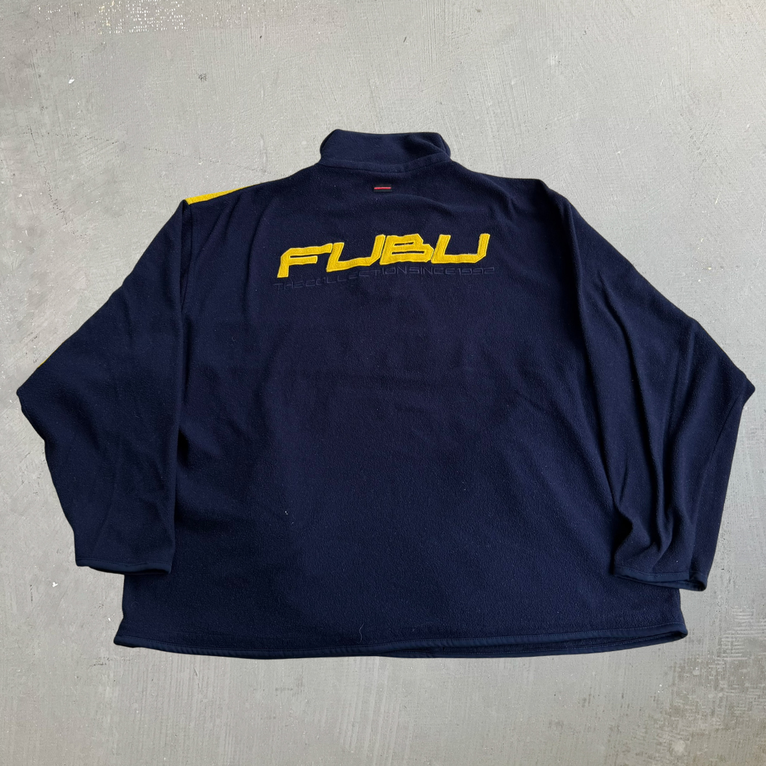 J- Vintage Fubu The Collection Embroidered Logo Quarter Zip Polar Fleece - L