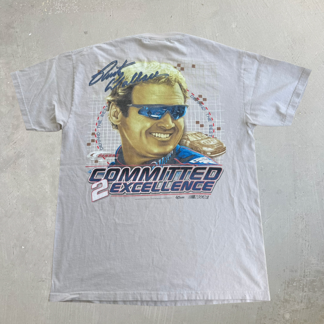 J- Vintage 00s Nascar Rusty Wallace Committed Excellence Picture Graphic Tee - M