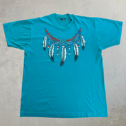 J- Vintage Pearls & Feather Necklace Graphic Single Stitch Tee - L