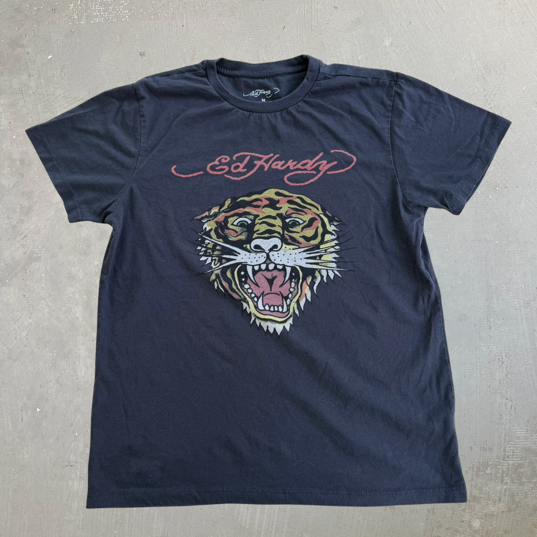 J- Vintage Ed Hardy Tiger & Text Graphic Tee - M