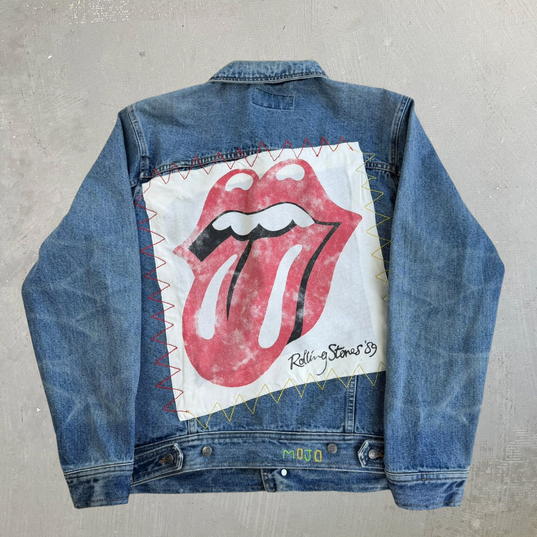 HOM Rolling Stones Tongue Logos Reworked Denim Jacket - M