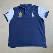 J- Vintage 10s Polo RL Big Pony Royal Crest Embroidered Logo Navy Polo Shirt - XL