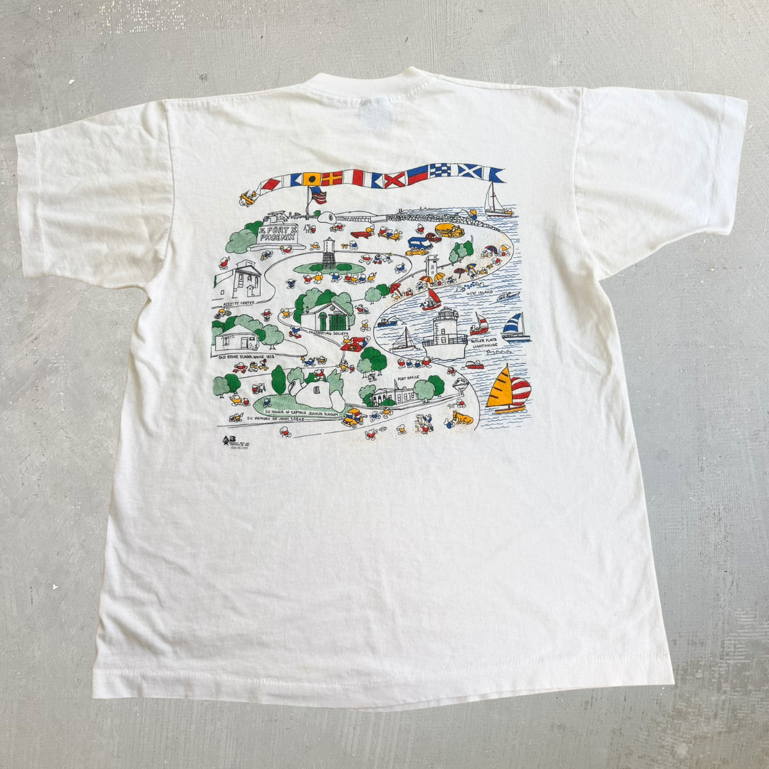 J- Vintage '89 Fair Haven, Ma. Landmarks Graphic Made In USA Single Stitch Tee - L