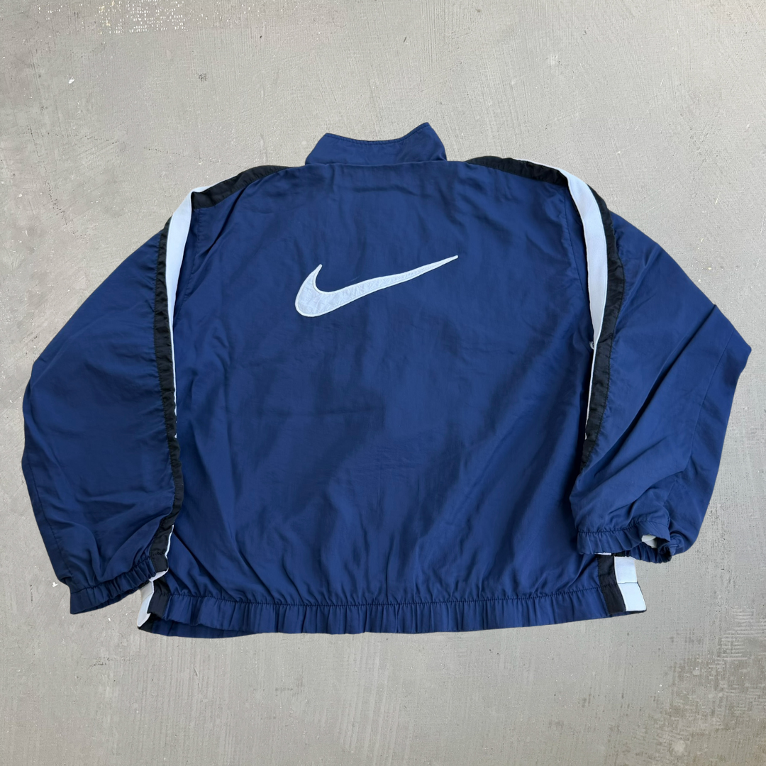 J- Vintage 90s Nike Embroidered Swoosh Lightweight Zip Up Navy Jacket - L