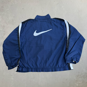 J- Vintage 90s Nike Embroidered Swoosh Lightweight Zip Up Navy Jacket - L