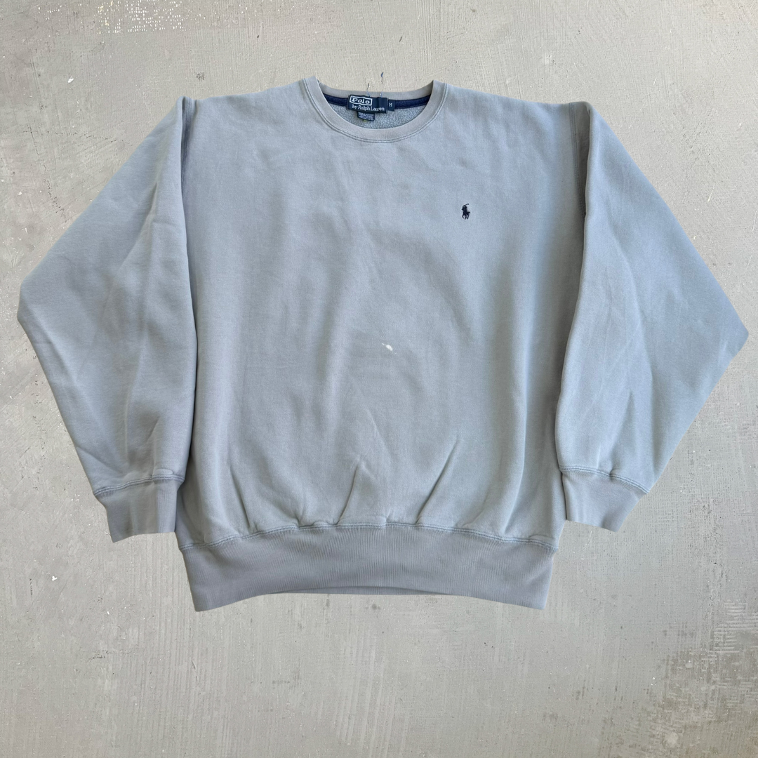 J- Vintage 90s Polo RL Embroidered Logo Grey Crewneck - M