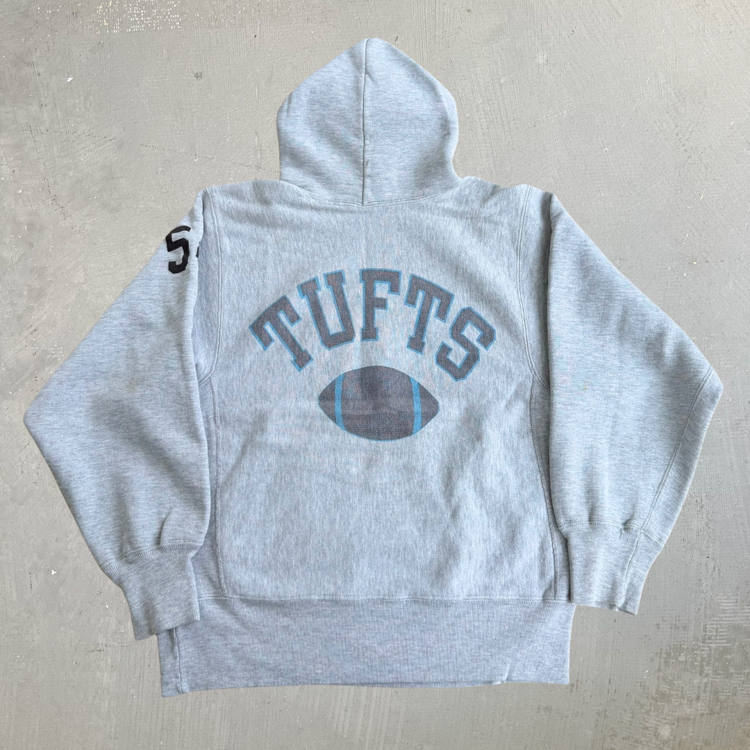 J- Vintage 80s Champion Reverse Weave Tufts Football Made In USA Hoodie - M