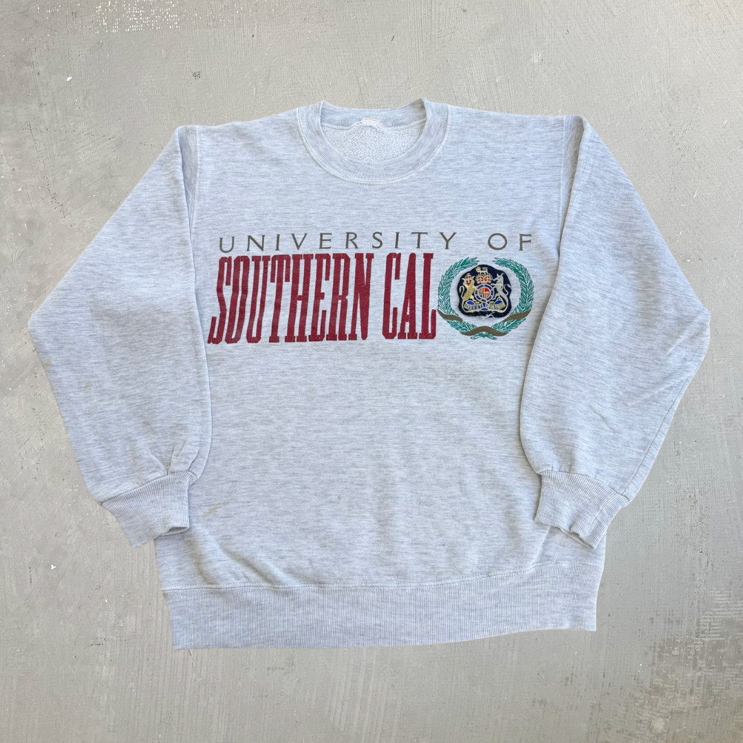 J- Vintage University Of Southern Cal Text & Embroidered Crest Crewneck - L