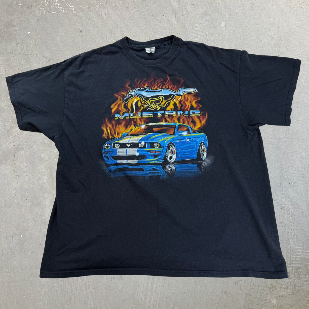 J- Vintage Ford Mustang Logo & Car Graphic Tee - 2XL