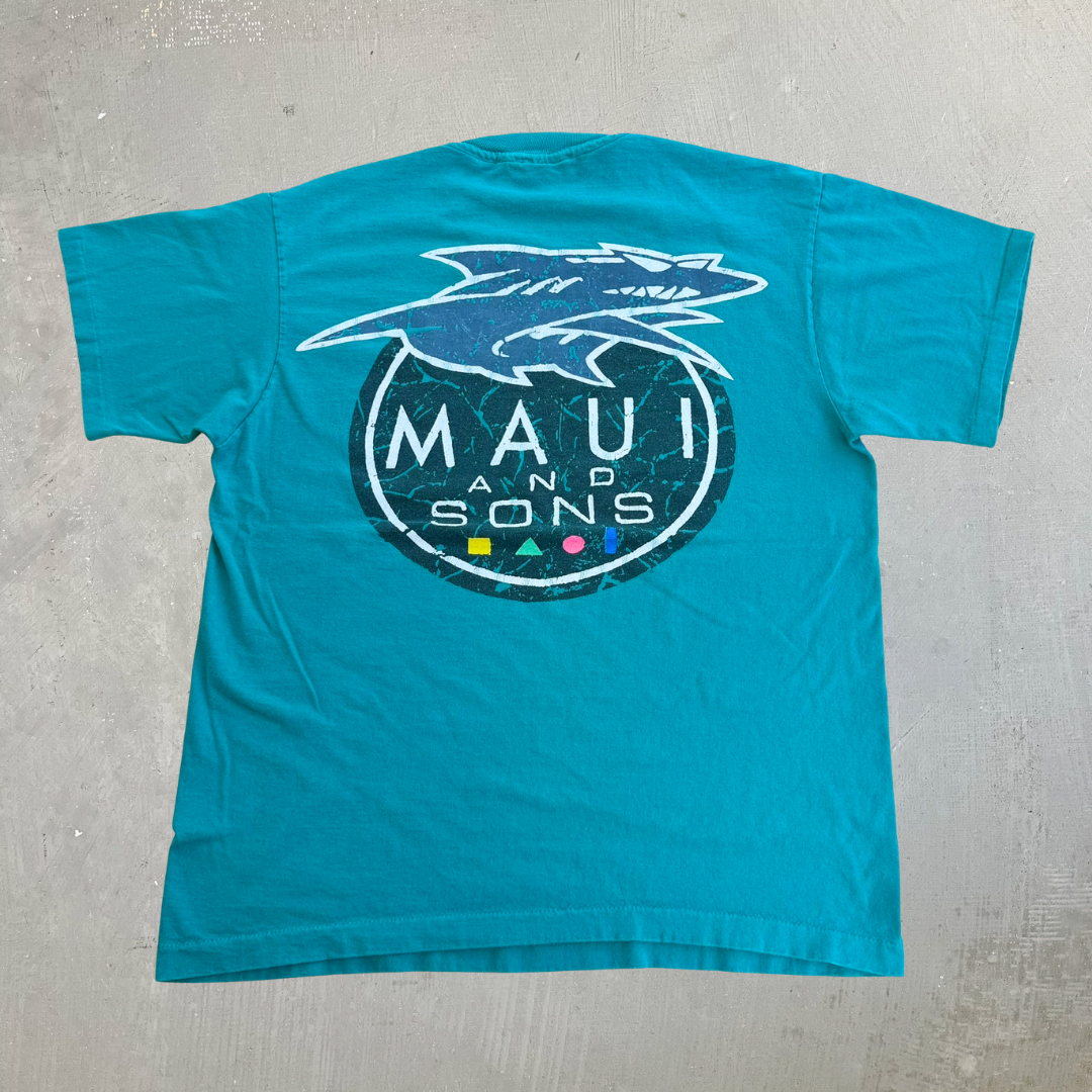 J- Vintage Maui & Sons Logo Graphic Made In USA Single Stitch Tee - L