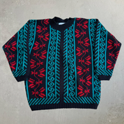 J- Vintage 90s Touch Me Patterned Made In USA Knit Sweater - XL