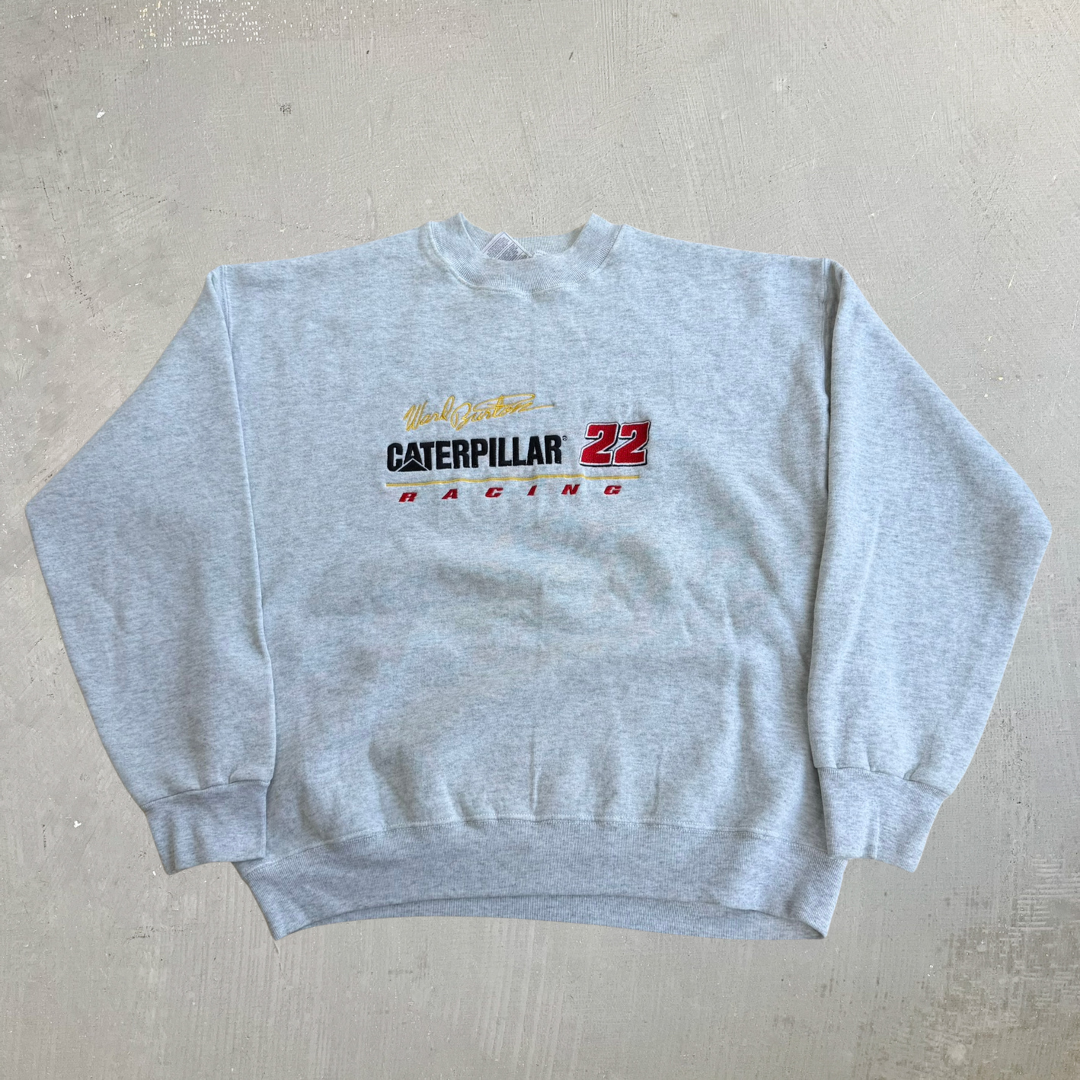 J- Vintage Nascar Ward Burton Caterpillar Racing Embroidered Text Crewneck - L