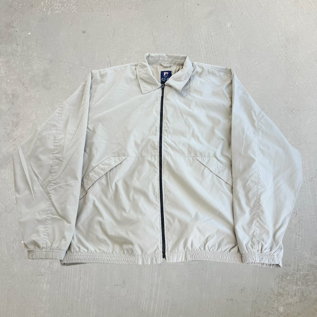J- Vintage Ralph Lauren Chaps Embroidered Logo Bomber Style Beige Zip Up Jacket - XL