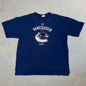 J- Vintage Vancouver Canucks NHL Reebok Logo & Text Tee - L
