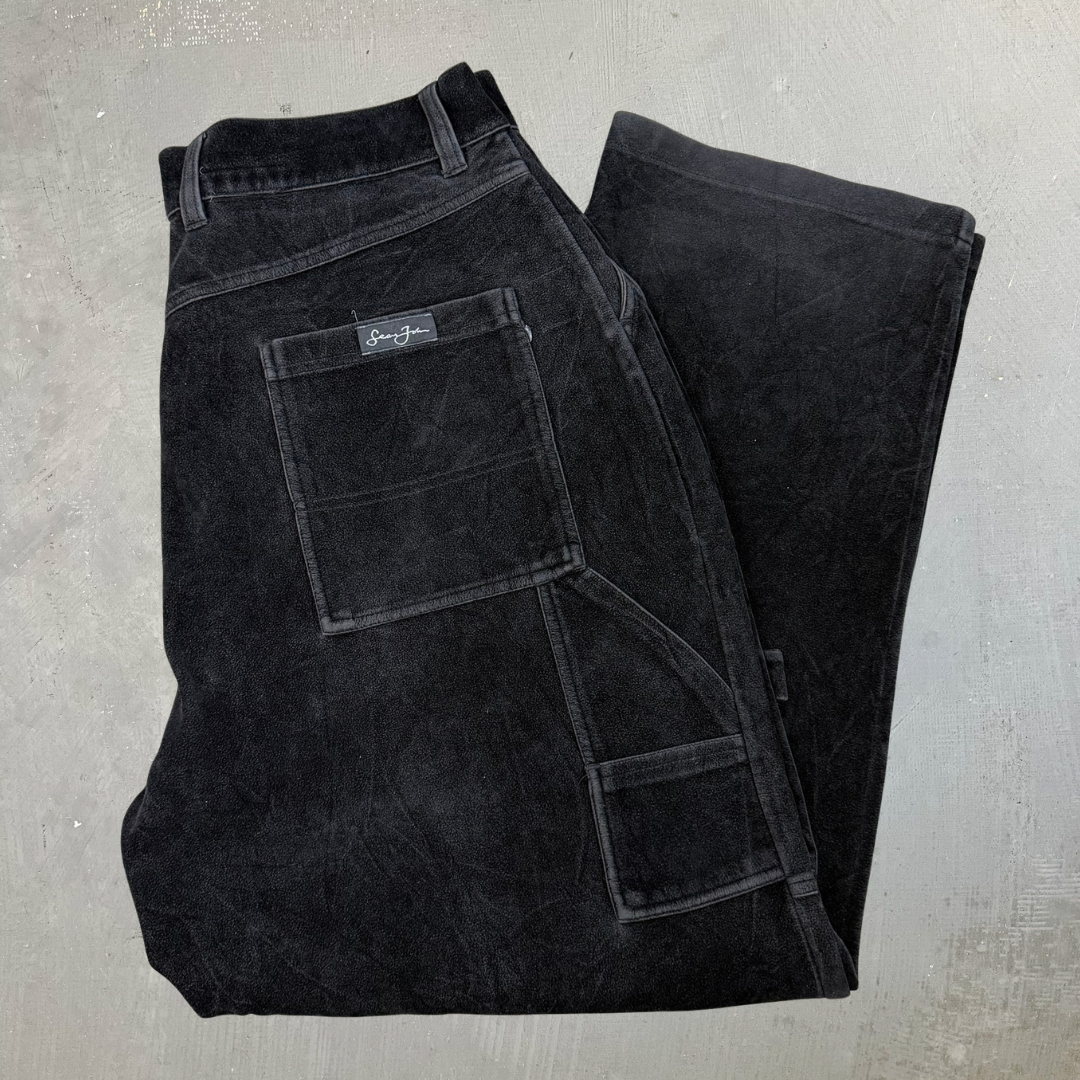 Vintage Sean John Velour Black Carpenter Pants - 2XL (Measures 36x30)