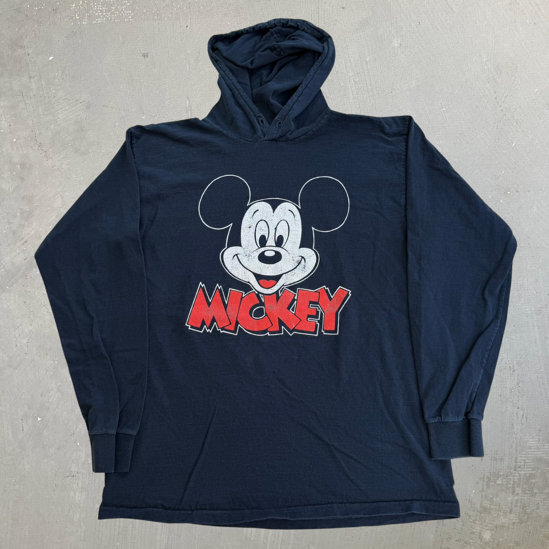 J- Vintage Disney Mickey Text & Graphic Made In USA Lightweight Hoodie - L